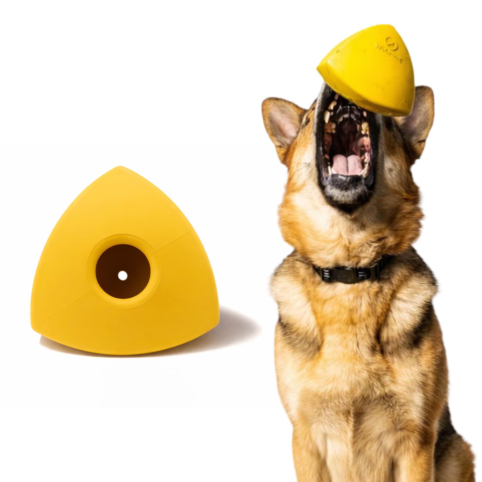 WoofBite Virtually Indestructible Pyramid Dog Toy - Lifetime Replacement - Tough, Durable Chew Toy for Aggressive Chewers - Safe Non-Toxic Natural Rubber - Chew, Tug, Fetch - Med/Large Breed - 5"x4"