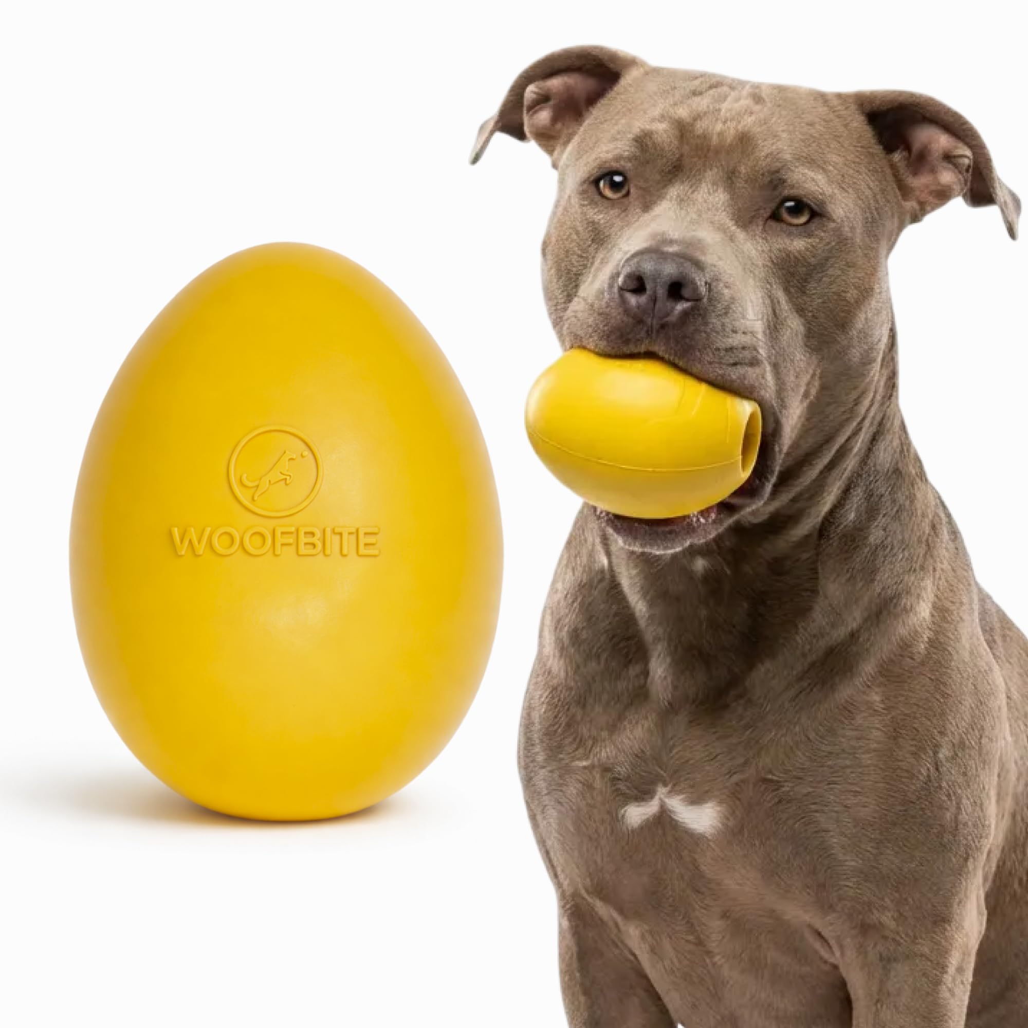 WoofBite Virtually Indestructible Wobble Chew Toy - Lifetime Replacement - Tough, Durable Ball for Aggressive Chewers - Safe Non-Toxic Natural Rubber - Chew, Treats, Fetch - Med/Large Breed - 5"x4"