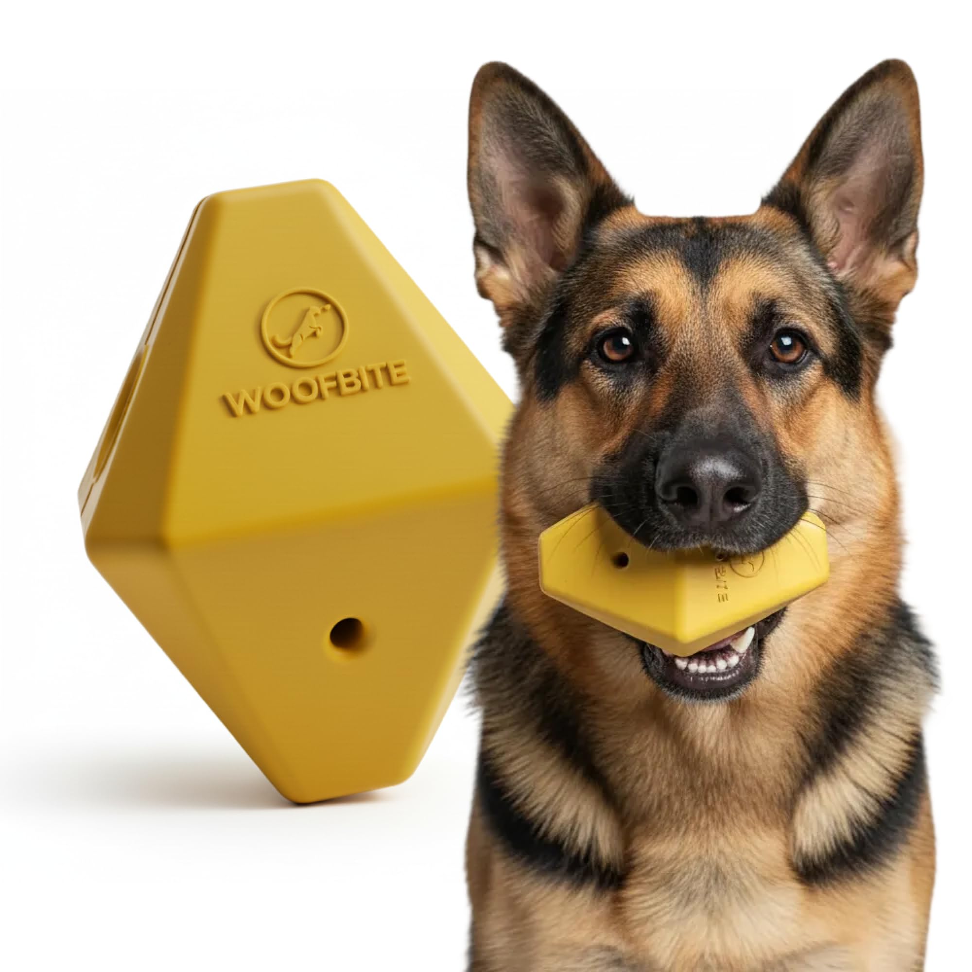 WoofBite Virtually Indestructible Diamond Dog Toy - Lifetime Replacement - Tough, Durable Chew Toy for Aggressive Chewers - Safe Non-Toxic Natural Rubber - Chew, Tug, Fetch - Med/Large Breed - 5"x4"
