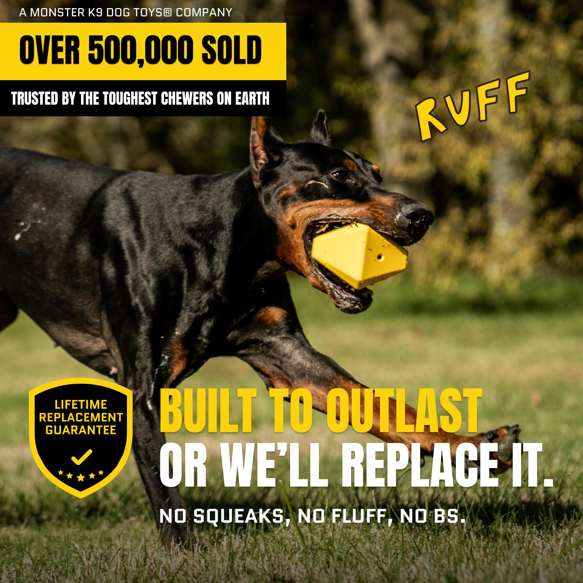 WoofBite Virtually Indestructible Diamond Dog Toy - Lifetime Replacement - Tough, Durable Chew Toy for Aggressive Chewers - Safe Non-Toxic Natural Rubber - Chew, Tug, Fetch - Med/Large Breed - 5"x4"