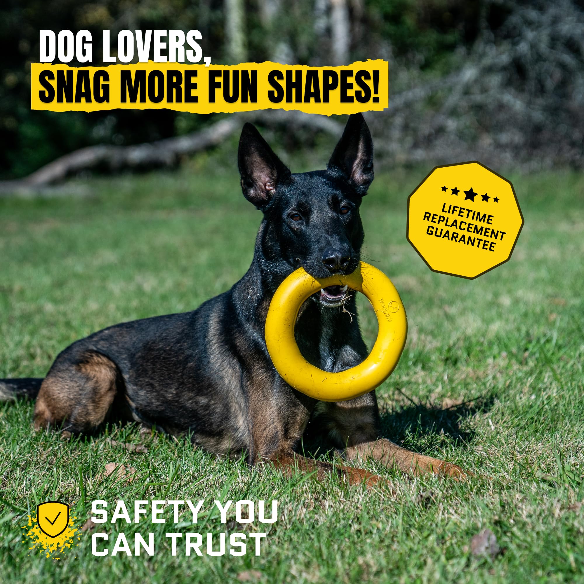 WoofBite Giant XL Virtually Indestructible Dog Ring - Lifetime Replacement - Tough, Durable Chew Toy for Aggressive Chewers - Safe Non-Toxic Natural Rubber - Chew, Tug, Fetch - Large - 9"x2", 2.25lbs - Monster K9 Dog Toys