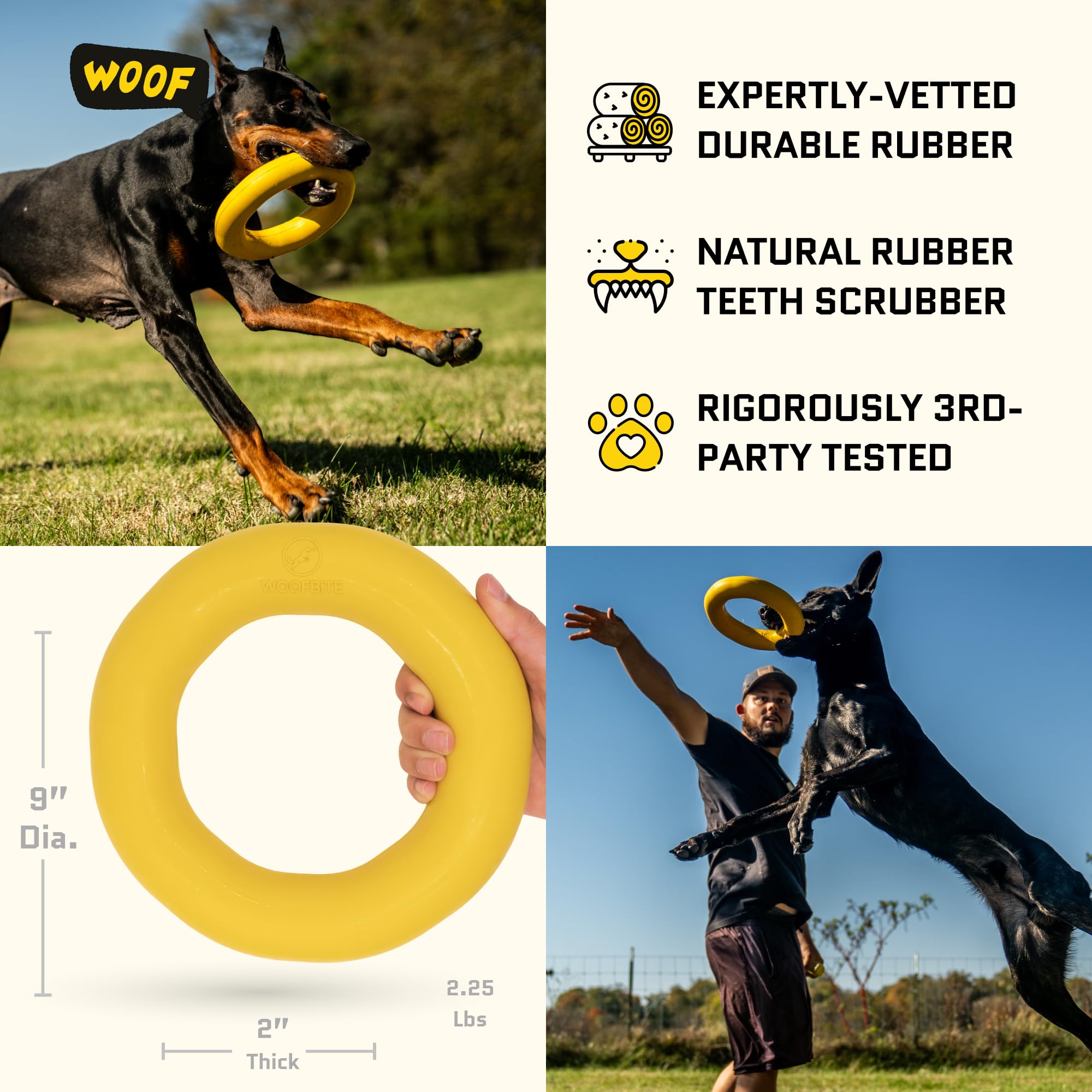 WoofBite Giant XL Virtually Indestructible Dog Ring - Lifetime Replacement - Tough, Durable Chew Toy for Aggressive Chewers - Safe Non-Toxic Natural Rubber - Chew, Tug, Fetch - Large - 9"x2", 2.25lbs - Monster K9 Dog Toys