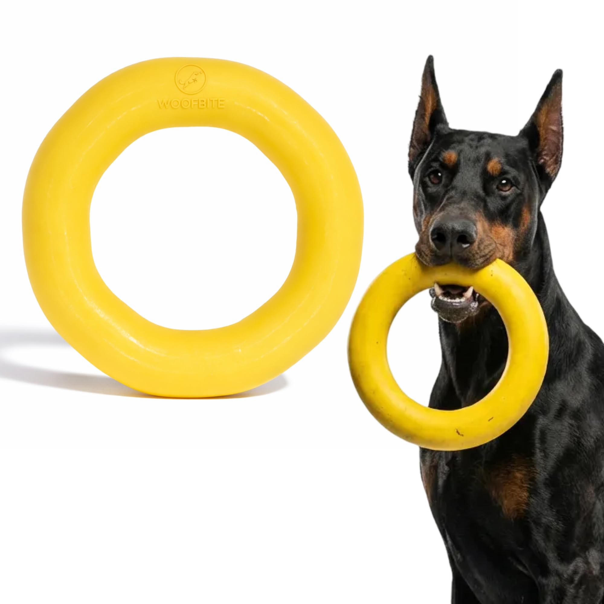 WoofBite Giant XL Virtually Indestructible Dog Ring - Lifetime Replacement - Tough, Durable Chew Toy for Aggressive Chewers - Safe Non-Toxic Natural Rubber - Chew, Tug, Fetch - Large - 9"x2", 2.25lbs - Monster K9 Dog Toys