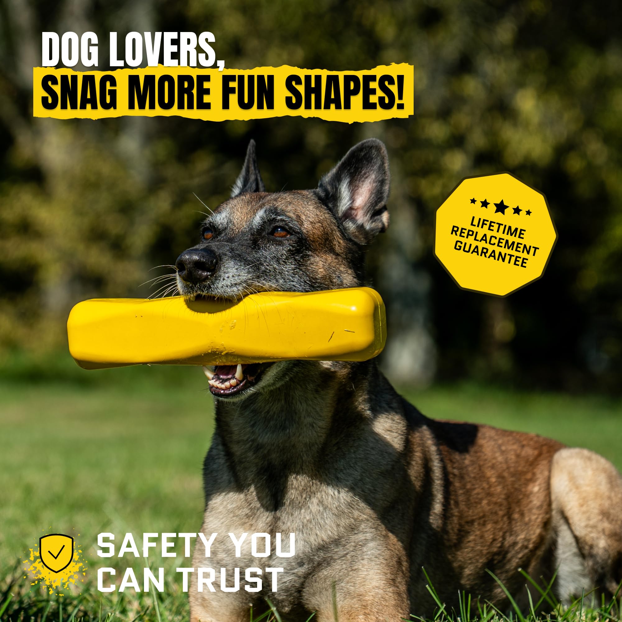 WoofBite Giant XL Virtually Indestructible Dog Stick - Lifetime Guaranteed - Tough, Durable Toy for Aggressive Chewers - Safe Non-Toxic Natural Rubber - Chew & Tug - Large - 12"x2.5", Heavy 2.25lbs - Monster K9 Dog Toys