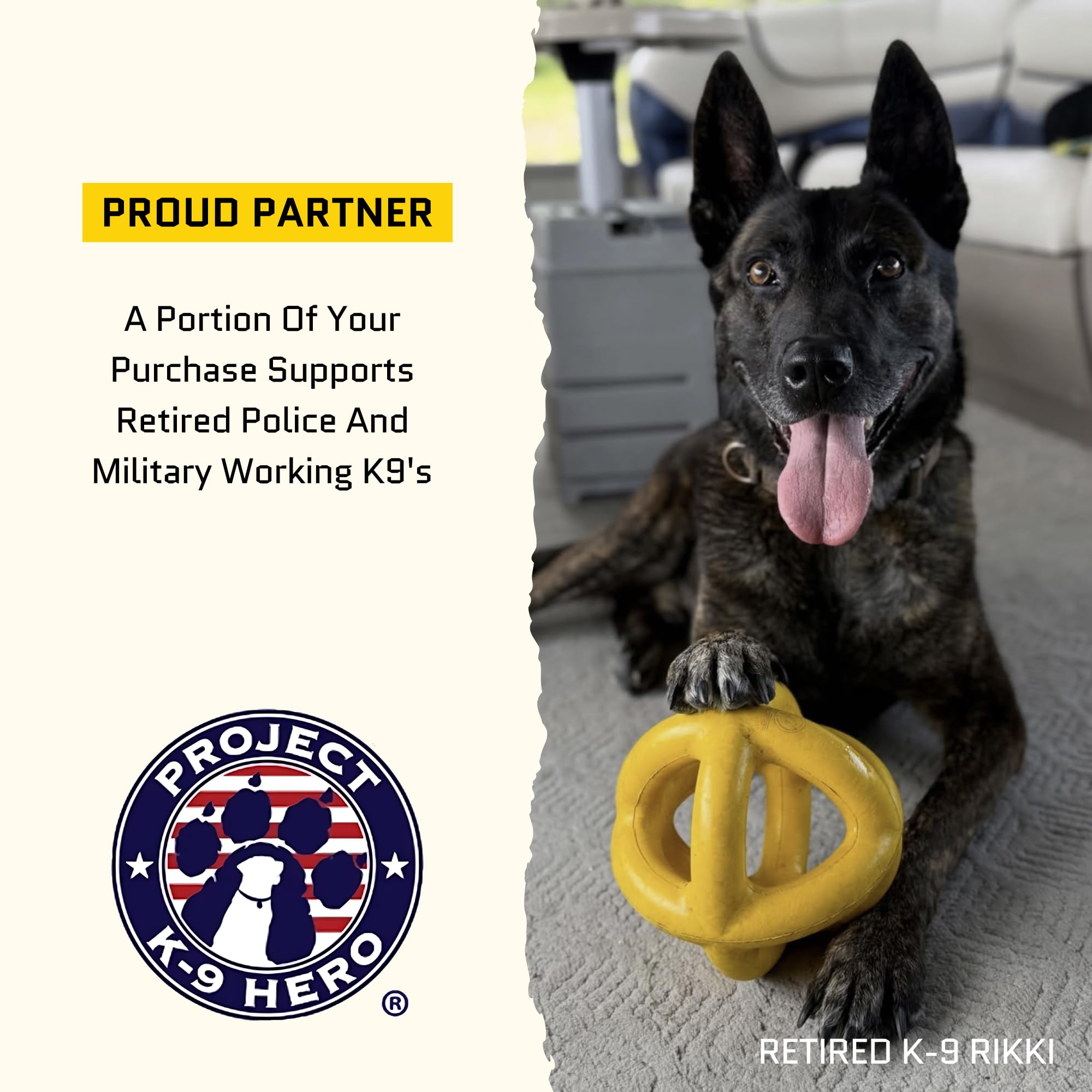 WoofBite Virtually Indestructible Diamond Dog Toy - Lifetime Replacement - Tough, Durable Chew Toy for Aggressive Chewers - Safe Non-Toxic Natural Rubber - Chew, Tug, Fetch - Med/Large Breed - 5"x4" - Monster K9 Dog Toys