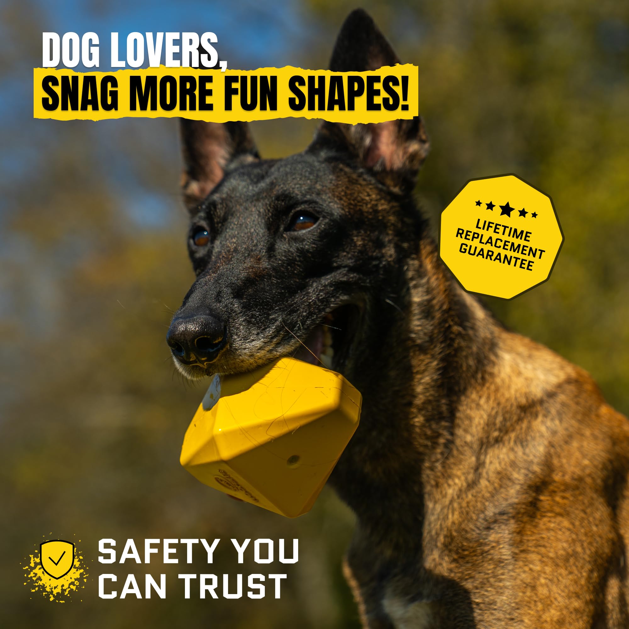 WoofBite Virtually Indestructible Diamond Dog Toy - Lifetime Replacement - Tough, Durable Chew Toy for Aggressive Chewers - Safe Non-Toxic Natural Rubber - Chew, Tug, Fetch - Med/Large Breed - 5"x4" - Monster K9 Dog Toys