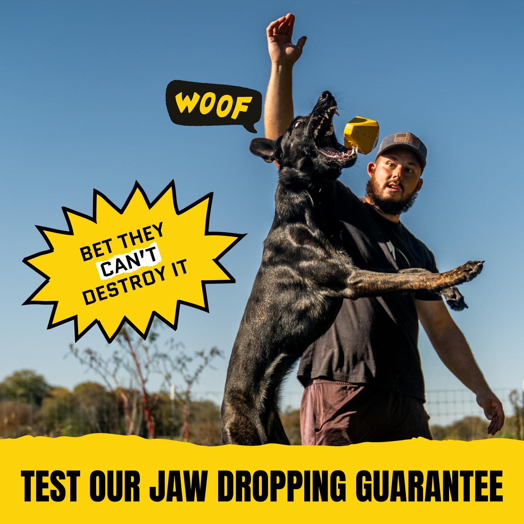 WoofBite Virtually Indestructible Diamond Dog Toy - Lifetime Replacement - Tough, Durable Chew Toy for Aggressive Chewers - Safe Non-Toxic Natural Rubber - Chew, Tug, Fetch - Med/Large Breed - 5"x4" - Monster K9 Dog Toys