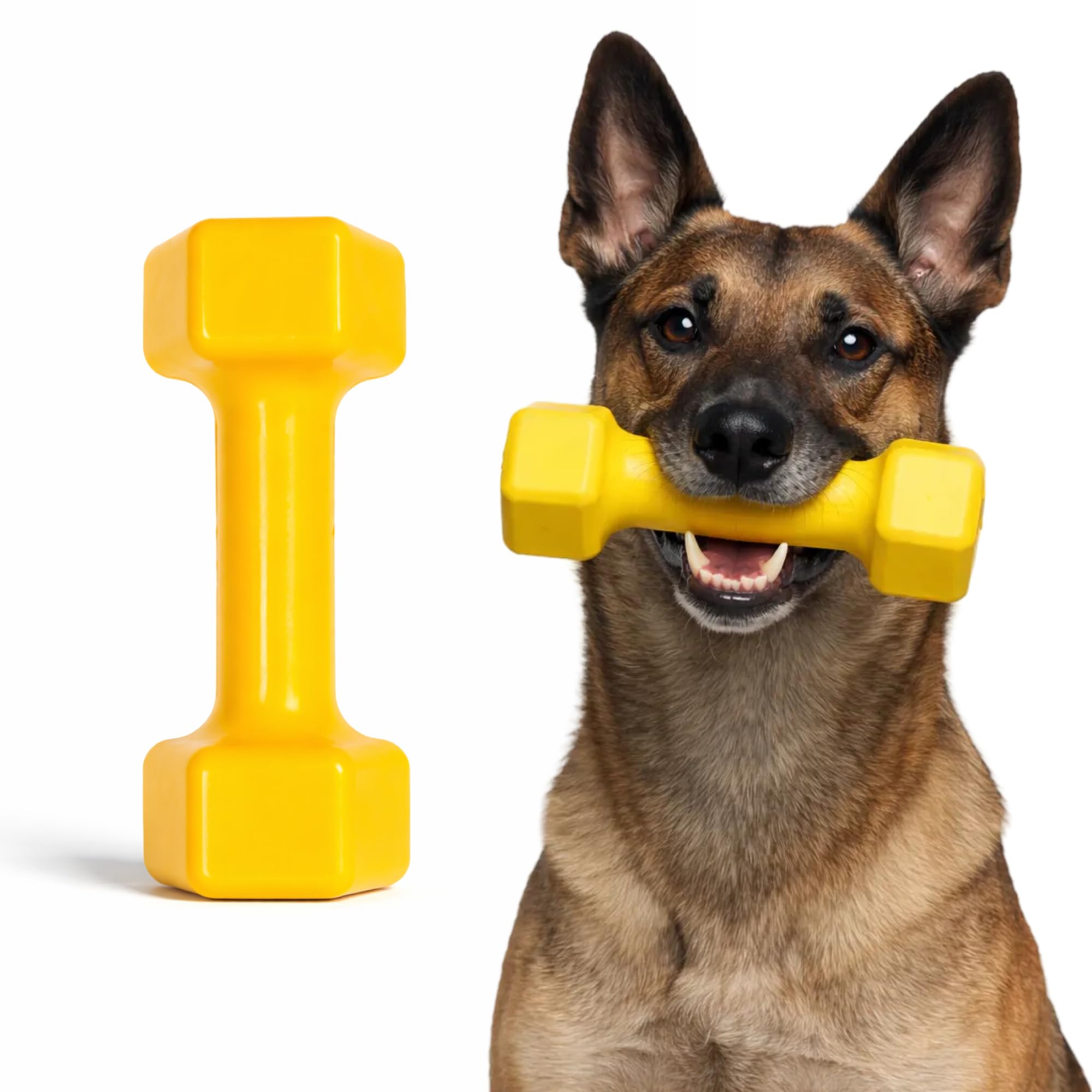 WoofBite Virtually Indestructible Dog Dumbbell - Lifetime Replacement - Tough, Durable Chew Toy for Aggressive Chewers - Safe Non-Toxic Natural Rubber - Chew, Tug, Fetch - Med/Large Breed - 7"x2.5" - Monster K9 Dog Toys
