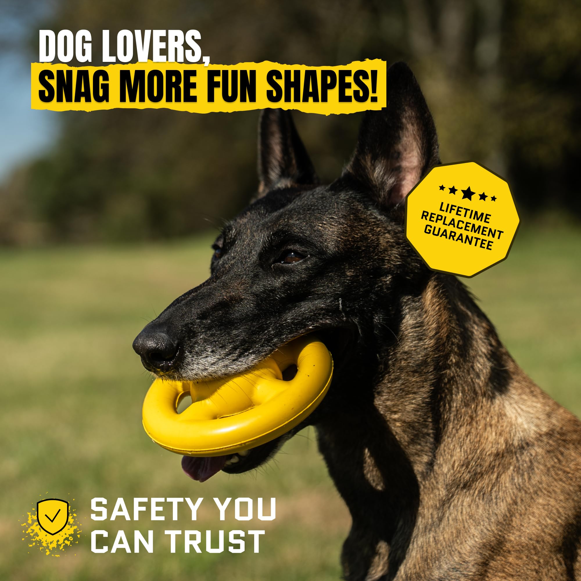 WoofBite Virtually Indestructible Orbit Dog Ball - Lifetime Replacement - Tough, Durable Chew Toy for Aggressive Chewers - Safe Non-Toxic Natural Rubber - Chew, Fetch, Puzzle - Med/Large, 6"x2.5" - Monster K9 Dog Toys