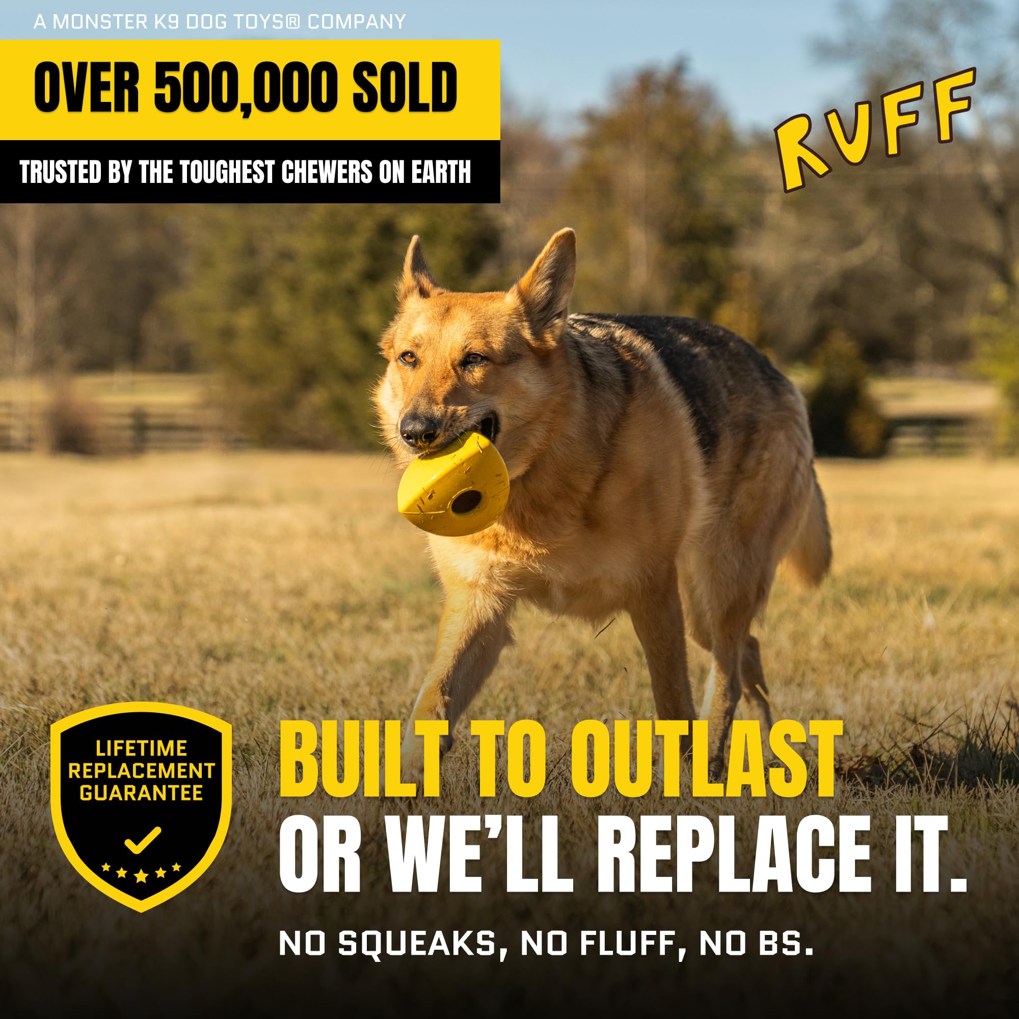 WoofBite Virtually Indestructible Pyramid Dog Toy - Lifetime Replacement - Tough, Durable Chew Toy for Aggressive Chewers - Safe Non-Toxic Natural Rubber - Chew, Tug, Fetch - Med/Large Breed - 5"x4" - Monster K9 Dog Toys