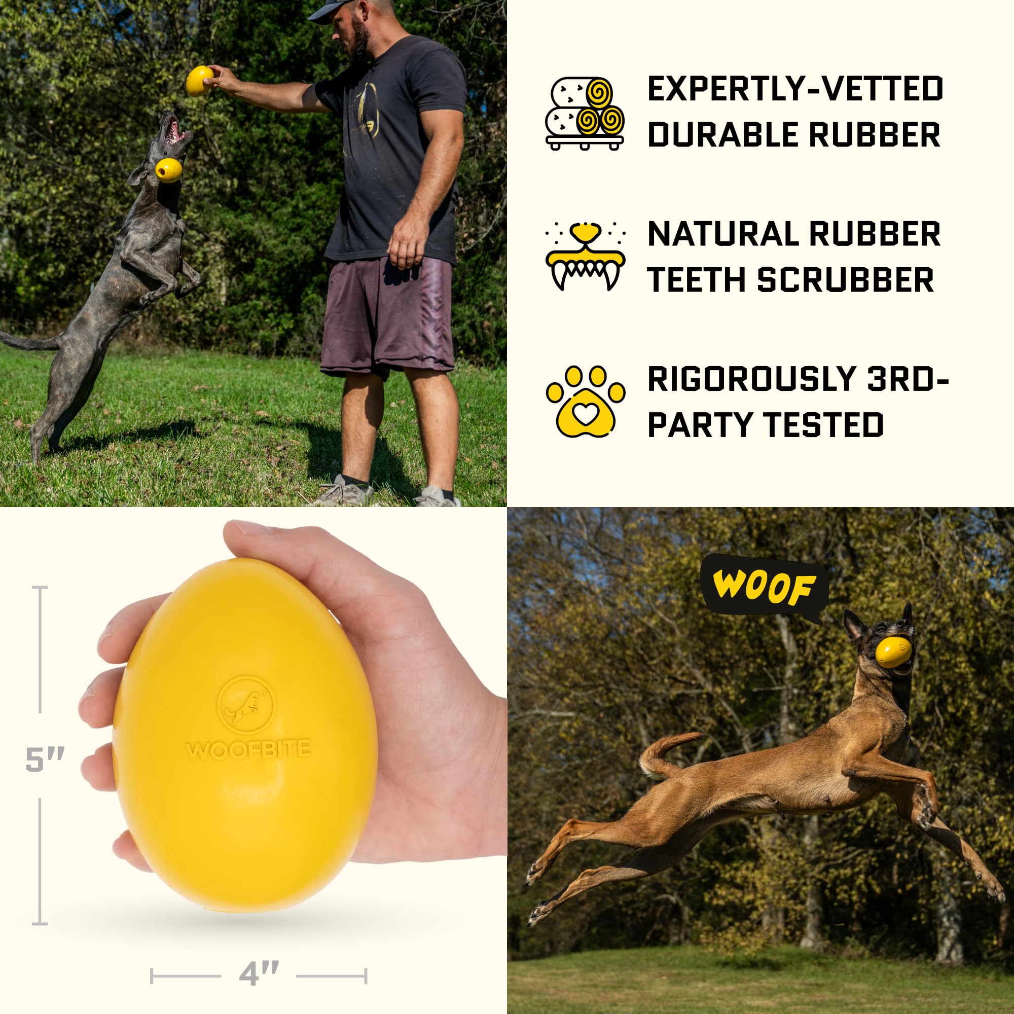 WoofBite Virtually Indestructible Wobble Chew Toy - Lifetime Replacement - Tough, Durable Ball for Aggressive Chewers - Safe Non-Toxic Natural Rubber - Chew, Treats, Fetch - Med/Large Breed - 5"x4" - Monster K9 Dog Toys